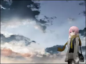 Dziewczyna, Anime, Niebo, Chmury