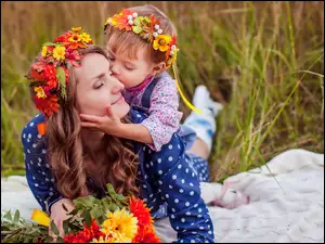 Mama, Wianuszki, Córka, Kwiaty