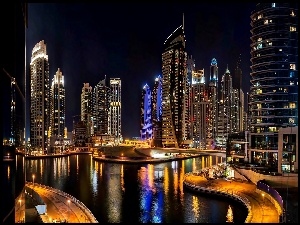 Nocą, Drapacze, Fragment, Chmur, Abu Dhabi