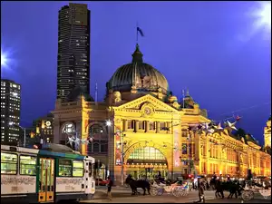 Noc, Australia, Oświetlone, Melbourne, Miasto