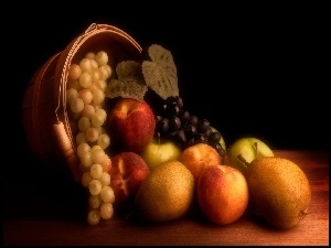 Owoce, Winogrona, Wiaderko, Jabłko