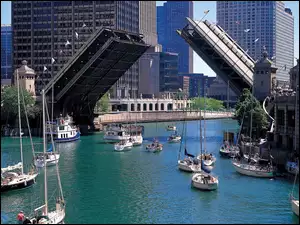Most, Łódki, Stany Zjednoczone, Jachty, Chicago, Zwodzony
