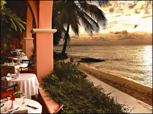 Wschód Słońca, Hotelowa Restauracja, Plaża, Morze, Poranek