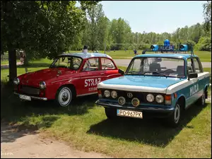 Straż, Czerwona, Niebieski, Samochody, Milicja, Fiat 125p, Syrenka
