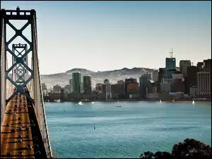 Wieżowce, Panorama, Rzeka, Góry, Most, San Francisco, Łódki, Miasta