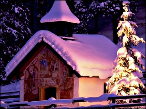 Zima, Drzewa, Śnieg, Cerkiew