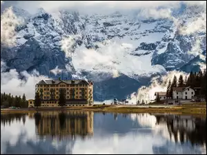Zima, Hotel, Jezioro, Góry