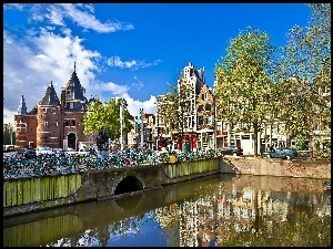 Miasta, Most, Amsterdam, Rowery, Panorama, Kanał
