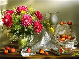 Kwiaty, Owoce, Bukiet, Chryzantemy