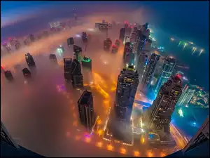 Mgła, Panorama, Drapacze, Miasta, Chmur, Dubaj