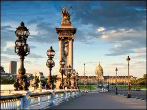 Francja, Most, Pałac, Latarnie, Paryż