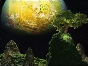 Kosmos, Przyroda, Fantasy, Pagórki, Planeta, Drzew