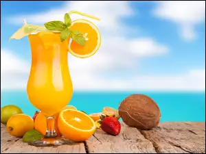 Kokos, Truskawka, Koktajl, Pomarańcza, Owoce, Cytryna