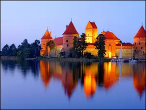 Litwa, Oświetlony, Jezioro, Zamek, Galve