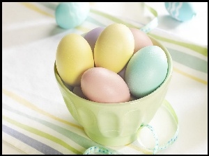 Wielkanoc, Kolorowe Jajka, Obrus, Miseczka