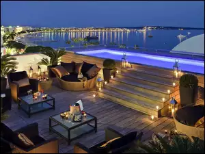 Basen, Widok, Hotel, Cannes, Luksusowy, Francja, Taras, Morze