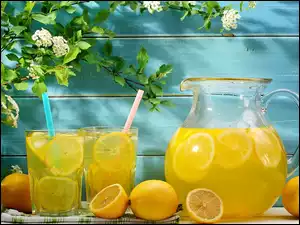 Lato, Lemoniada, Napoje, Cytryny, Kwiaty