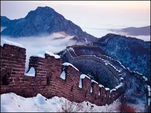 Zima, Mur, Góry, Chiński, Chmury