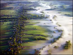 Łąki, Panorama, Mgła
