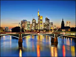 Miasta, Frankfurt, Men, Rzeka, Nocą, Most, Panorama