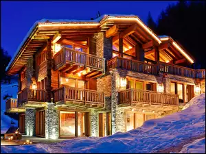 Zima, Luksusowy, W Zermatt, Dom, Noc