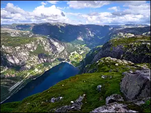 skały, Góry, fjord