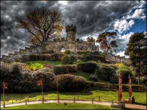 Zamek Warwick, Ogród, Anglia, Chmury