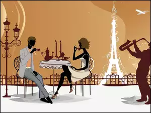 Kawiarnia, Grafika 2D, Ludzie, Paryż