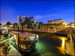 Latarnie, Notre Dame, Rzeka, Paryż, Most