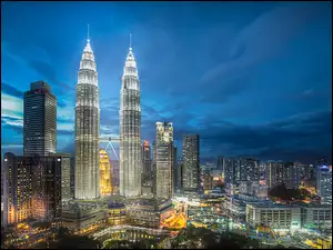 Petronas Towers, Malezja, Miasto, Kuala Lumpur, Noc