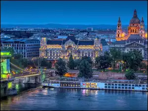 Budapeszt, Wieczór, Węgry, Panorama