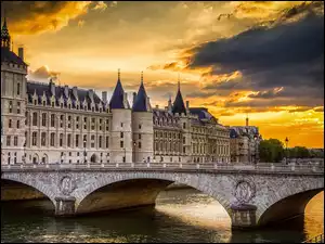 Słońca, Most, Sprawiedliwości, Pałac, Paryż, Rzeka, Zachód