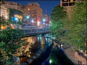 Miasto, Most, San Antonio, Rzeka, USA, Noc