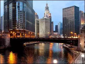 USA, Wieżowce, Rzeka, Most, Chicago