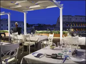 Restauracja, Rzym, Wieczór, Koloseum