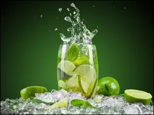 Limonki, Napój, Lód, Woda, Lemoniada