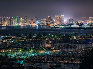 Port, Noc, Kalifornia, Światła, San Diego, Panorama Miasta