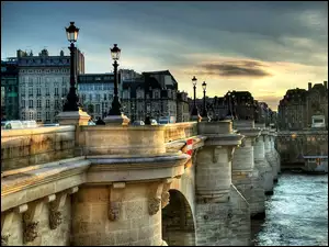 Sekwana, Neuf, Paryż, Chmury, Kamienice, Most
