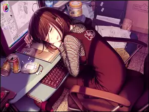 Dziewczyna, Anime, Komputer, Tablet graficzny