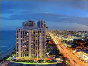 Ocean, Miasta, Wybrzeże, Floryda, Miami, Panorama