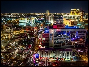 Hotele, Miasta, Las Vegas, Noc, Wieżowce, Panorama