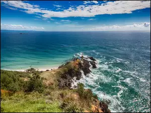 Chmury, Byron, Skały, Australia, Ocean
