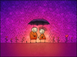 Deszcz, Para, Szczęście, Miłość, Parasol