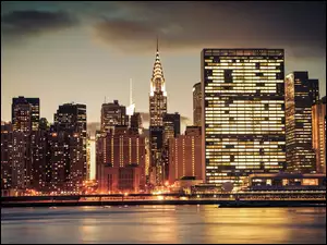 Nocą, Chrysler Building, Jork, Nowy, Miasto