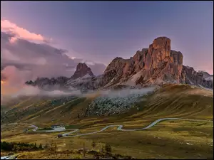 Droga, Góry, Dolomity, Włochy, Mgła, Prowincja Belluno, Passo di Giau