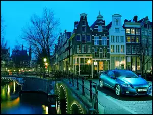 Samochód, Domy, Amsterdam, Most, Holandia