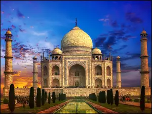Indie, Zachód Słońca, Tadż Mahal, Ogród, Agra, Pałac