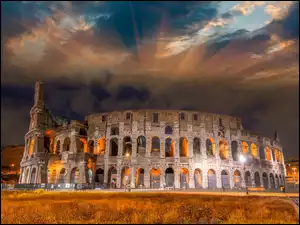 Rzym, Koloseum, Włochy, Oświetlone
