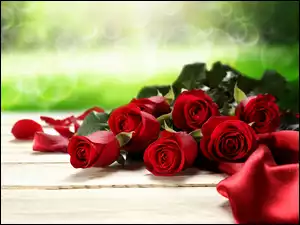 Róże, Rozmycie, Czerwone, Wiązanka