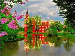 Zamek, Niemcy, Jezioro, Drzewa